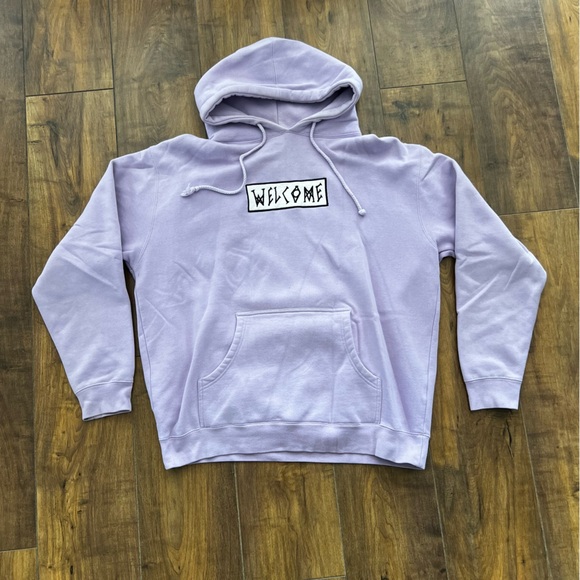 Welcome Skateboards Scrawl Embroidered Pullover Hoodie - Lavender. Men’s L - Picture 1 of 5